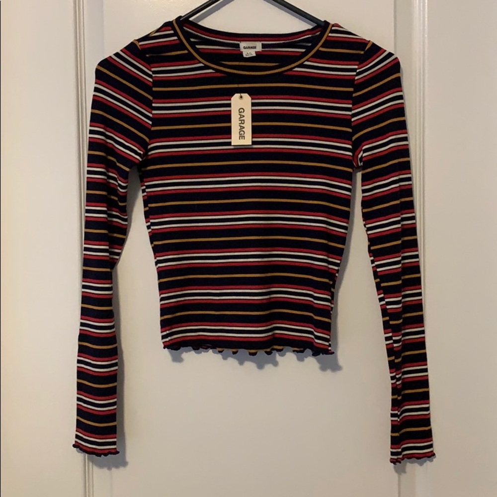 Striped Long Sleeve Cropped Shirt